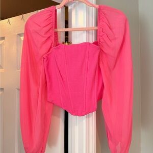 Promesa Hot Pink Puff Sleeve Corset Crop Top